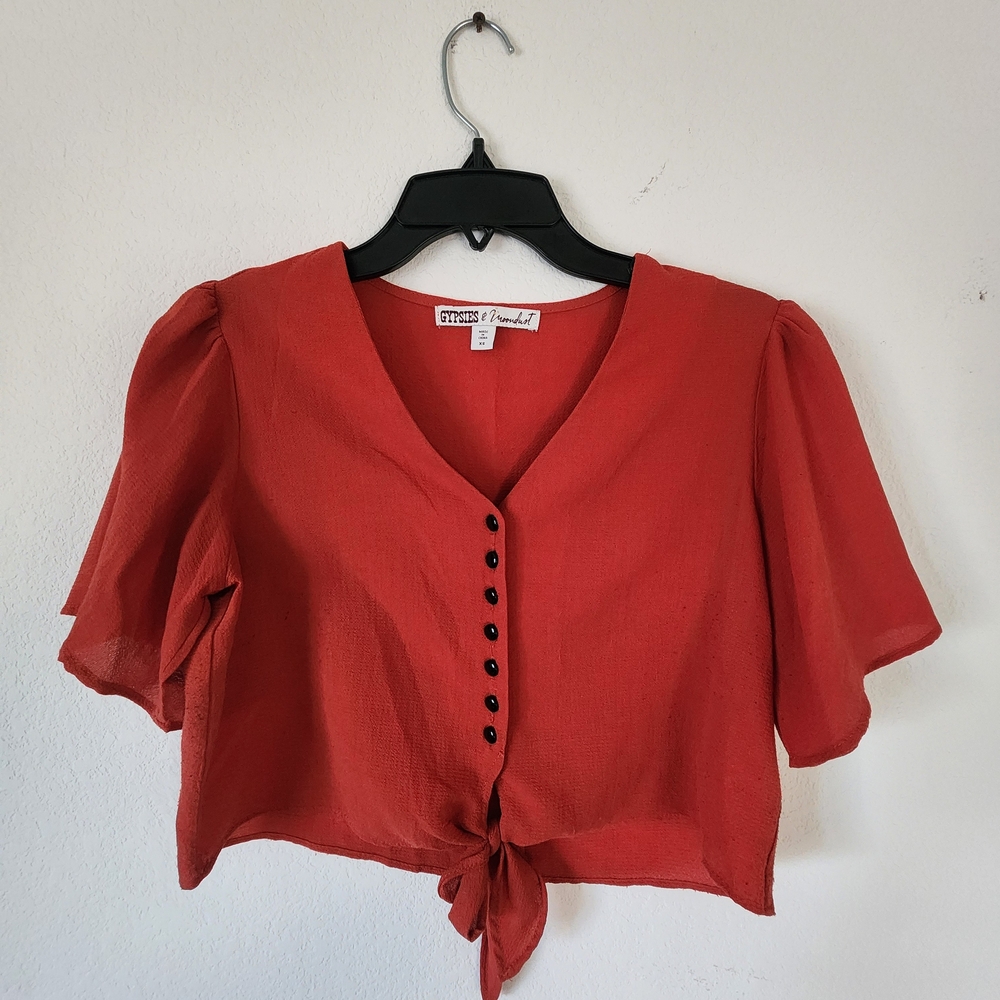 Gypsies & Moondust Vivid Red Buttoned Blouse